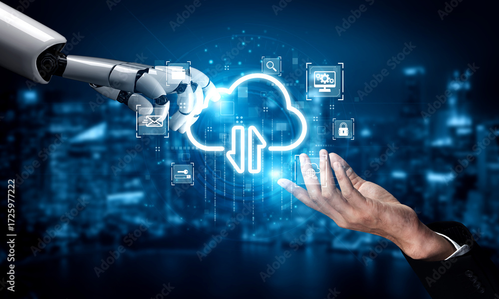 Poster ai artificial intelligence optimizes cloud infrastructure with virtual assistants and intelligent au