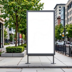 Blank Advertising Billboard in Urban Cityscape with Greenery