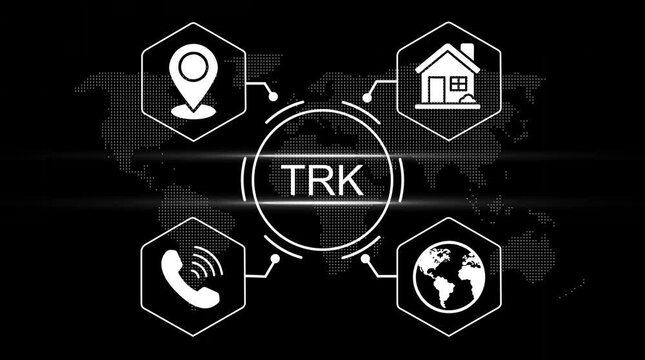 Global Network Connectivity Technology T R K Icons Location Phone House Earth Data Communication Digital World Map Background