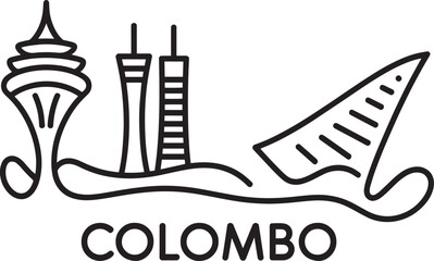 Colombo Sri Lanka Cityscape with Lotus Tower and Modern Buildings Line Art