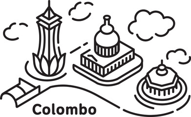 Colombo Sri Lanka skyline outline city landmarks vector illustration
