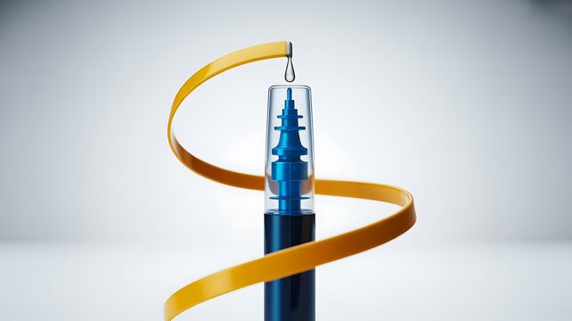 Abstract Droplet and Blue Medical Device with Yellow Ribbon