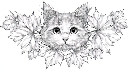 Cute cat with maple leaves