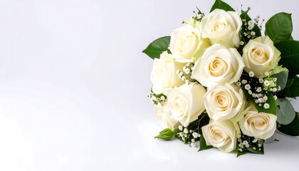 White rose bouquet against a white background