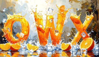 Citrus letters in splashing juice