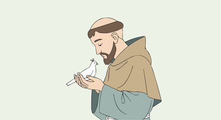 World animal day  october 4 illustration of saint francis of assisi holding a dove peace and nature themed art vector drawing design vector