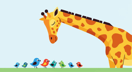 World animal day  october 4 cartoon giraffe with birds vector illustration for kids room decor and animal themed party decorations vector