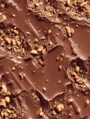 A close view of smooth chocolate with crunchy nuts highlighting rich textures and flavors, perfect for dessert lovers and sweet treat enthusiasts capturing a delightful moment