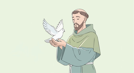 World animal day  october 4 saint francis of assisi with dove illustration religious figure christianity catholicism peace and nature art vector