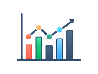 Colorful Business Graph Chart with Rising Arrow on transparent background