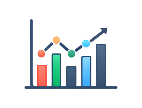Colorful Business Graph Chart with Rising Arrow on transparent background