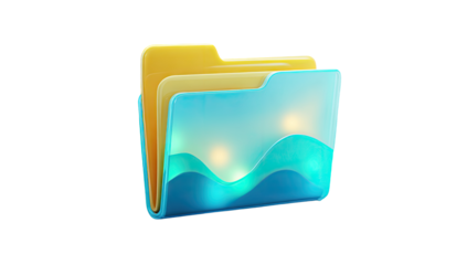 Folder icon, stylized,  gold and blue,  digital art,  folder