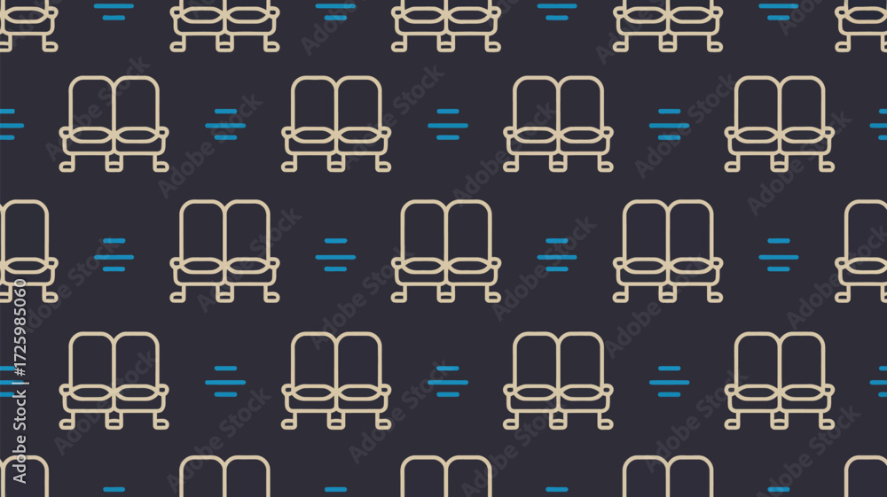 Poster repeated pattern of stylized double seats with horizontal lines on a dark background design art