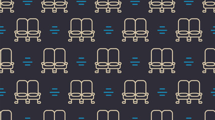 Repeated pattern of stylized double seats with horizontal lines on a dark background design art