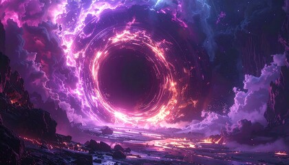 Cosmic portal through a vibrant landscape