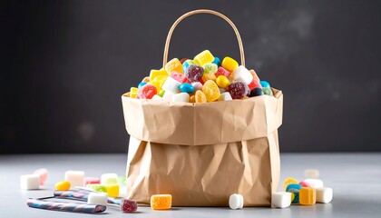 Colorful Assorted Candies in Brown Paper Bag, Sweet Treats