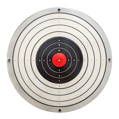 Round shooting target board with red center and black white rings bullseye circular