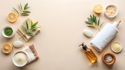 Minimalist Flat Lay with Wellness Items on Neutral Background