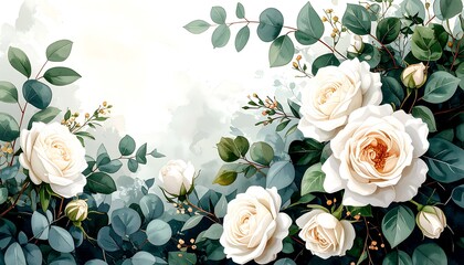 Lush floral bouquet of cream roses and eucalyptus