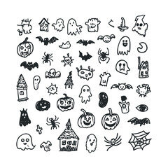 Halloween doodles for seasonal decorations and crafts. Vector black icon