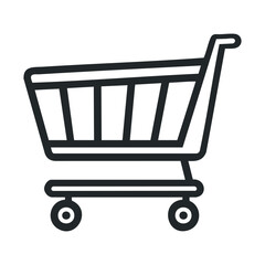 Simple shopping cart outline design for retail applications. Vector black icon