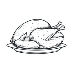 Roast turkey served on a platter for festive gatherings. Vector black icon