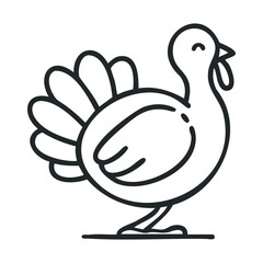 Cute turkey illustration for Thanksgiving celebration and decor. Vector black icon