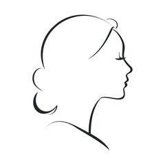 Elegant profile sketch of a woman suitable for design projects. Vector black icon