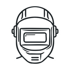 Welder helmet design for safety in industrial work environments. Vector black icon