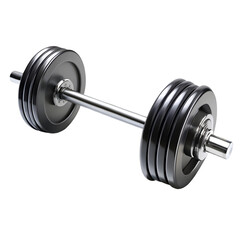 Fototapeta premium Shiny metal barbell with stacked weight plates on black background weightlifting fitness
