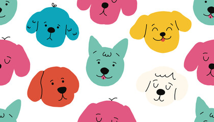 Cute puppy face illustration with pet animal character in cartoon style. Vector doodle icon with dog head on bright background