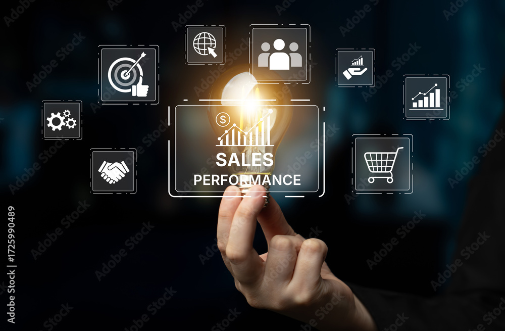 Poster digital sales performance dashboard showing sales performance metrics, performance trends, sales per