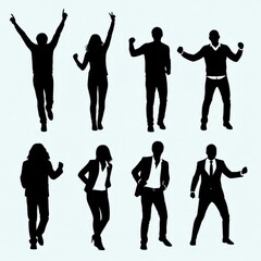 Silhouettes of diverse people dancing and celebrating joyfully in various poses