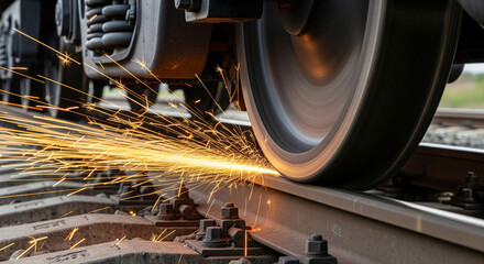 Train Wheel Sparks on Rail Track (Close-up)