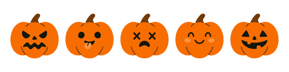 Vector halloween spooky pumpkin set in flat design. Cute orange vegetables. Adorable clipart for autumn, thanksgiving and seasonal decoration. Funny jack o lantern collection. © Ulyana Mo
