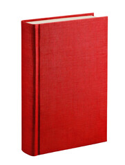A single, vibrant red book, standing upright, with a simple, smooth cover