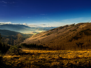 View from a hill on a scenic autumn landscape of Jeseniky mountains, Czech Republic