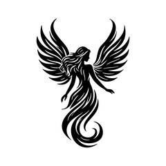 Angel Woman with Wings Silhouette Vector | Guardian Angel Illustration | Memorial Spiritual Design