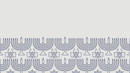 Repeated hanukkah menorahs and stars of david pattern in blue against a light gray background design