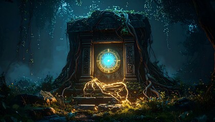 Mysterious Portal in Ancient Ruin Illuminated by Glowing Light