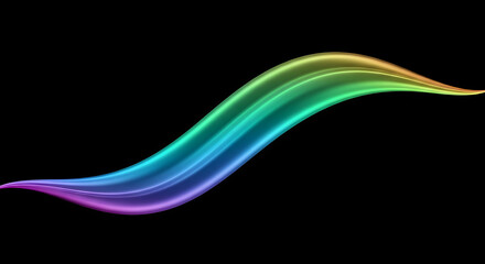 Vibrant Multicolored Abstract Wave Flowing Gracefully on Black Background, Representing Modern Digital Art, Creativity, and the Dynamic Energy of Color and Light

