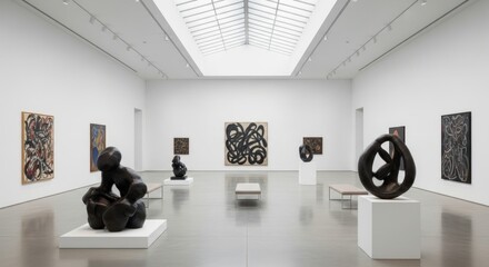 Modern Art Museum Exhibition, Abstract Sculpture and Paintings