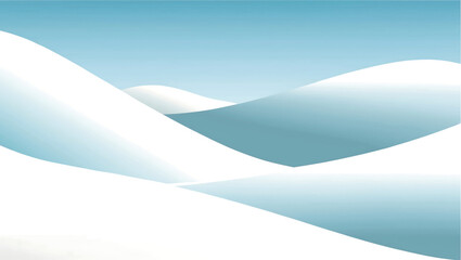 Abstract minimalist landscape of rolling snow covered hills and soft blue sky