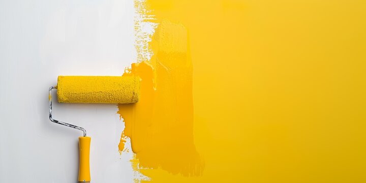 Roller for painting a white wall with yellow paint