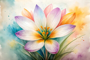 Fototapeta premium Elegant watercolor painting of a crocus flower with vibrant pastel colors