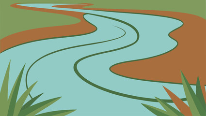 Abstract illustration of a winding river flowing through a landscape