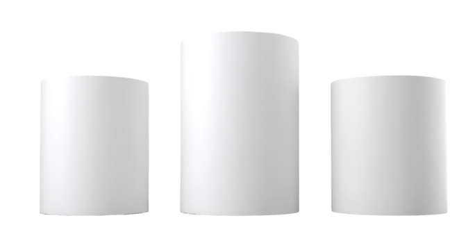 Three cylindrical objects of varying sizes, a simple graphic design