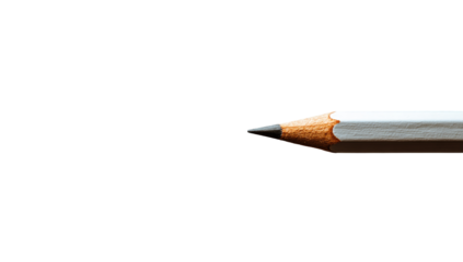 Close-up of a single pencil against a black background. The pencil's tip is dark gray, and the shaft is white with a light orange/brown wood-like texture