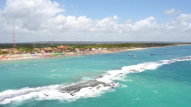 Aerial view of porto de galinhas beach with turquoise water and natural pools