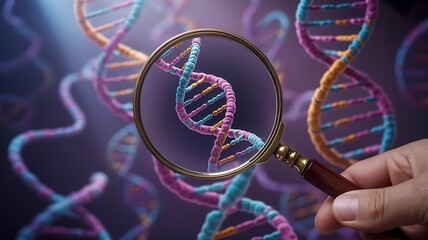 Magnifying Glass Examines DNA Helix Structure